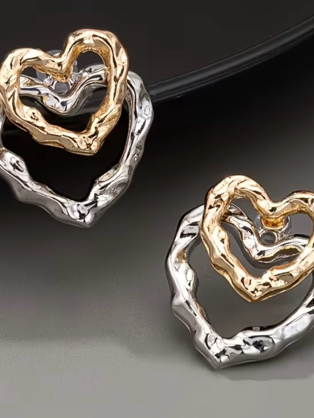 Two-Tone Gold & Silver Heart Drop Earrings - Women Jewelry